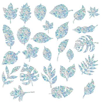 Waterproof PVC Colored Laser Stained Window Film Adhesive Stickers, Electrostatic Window Stickers, Leaf Pattern, 48~72x41~143mm, 26pcs/set