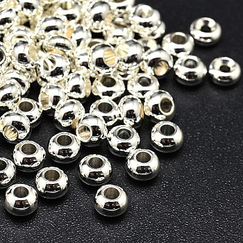 Brass Flat Round Spacer Beads, Silver Color Plated, 6x4mm, Hole: 2mm