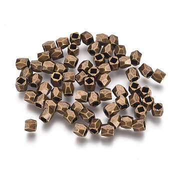 Brass Spacer Beads, Faceted, Column, Nickel Free, Antique Bronze, 3x3mm, Hole: 1.5mm