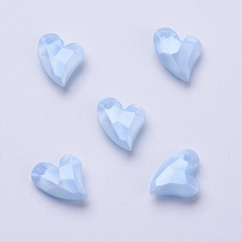 Acrylic Pendants, Imitation Pearl, Heart, Faceted, Light Blue, 11x9x4mm, Hole: 0.5mm