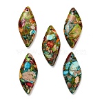 Dyed Natural Imperial Jasper Pendants, Rhombus Charms, Colorful, 34.5~35x15.5x6mm, Hole: 1.2mm(G-H355-01A)