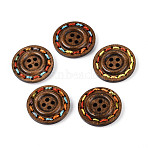 Round 4-holeButtons with Colorful Thread Wrapped, Wooden Buttons, Saddle Brown, 25mm in diameter(NNA0Z51)