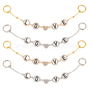 Alloy with Rhinestone Enamel Shoe Decoration Chain, with Iron Book Binder Hinged Rings, Love Heart, Platinum & Golden, 232mm, 2 style, 2pcs/style, 4pcs/set(FIND-AB00018)