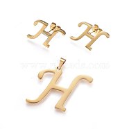 (Jewelry Parties Factory Sale)304 Stainless Steel Pendants and Stud Earrings Jewelry Sets, Alphabet, Letter.H, 26x30x1.5mm, Hole: 6x3mm, 15x19x1.5mm, Pin: 0.8mm(SJEW-P101-08G)