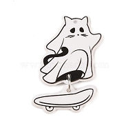 Halloween Theme Opaque Acrylic Pendants, with Iron Jewelry, Skateboard, Ghost, 46.5x30x1.6mm, Hole: 2.2mm(SACR-S034-09A)