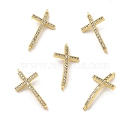 Brass Micro Pave Clear Cubic Zirconia Connector Charms, Religion Cross Links, Real 18K Gold Plated, 31x16x3.5mm, Hole: 1.2mm(KK-E068-VB332)