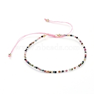 Braided Bead Bracelets, with Natural Tourmaline Beads and Golden Plated Brass Beads and Braided Nylon Thread, 55~86mm(X-BJEW-JB04917-05)