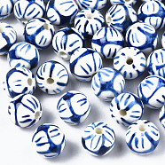 Handmade Porcelain Beads, Blue and White Porcelain, Round, Blue, 12mm, Hole: 2mm(PORC-Q212-12mm-1)