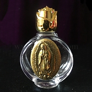 Glass Holy Water Bottle with Zinc Alloy Cap, Religion Portable Refillable Container, Antique Golden, 6.7x4.4cm(PW-WG79722-21)