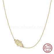 925 Sterling Silver Cable Chain Necklaces, Hamsa Hand Pendant Necklaces, Real 14K Gold Plated, 14.17 inch(36cm)(NJEW-L116-03G)