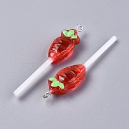 Resin Big Pendants, with Platinum Plated Iron Loop, Imitation Lollipop, Carrort , Red, 53x11x8mm, Hole: 2mm(RESI-L030-A01)