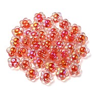 UV Plating Rainbow Iridescent Transparent Acrylic Beads, Two Tone, Flower, Red, 15.5x16x9mm, Hole: 3mm(OACR-C007-11B)
