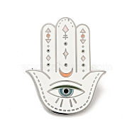 Hamsa Hand with Evil Eye Enamel Pin, Platinum Plated Alloy Badge for Backpack Clothes, White, 35x28x1.5mm(JEWB-D010-01P)