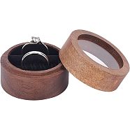 Walnut Wooden Engagement Ring Boxes, Jewelry Box Storage Case, with Clear Window and Sponge inside, Fit for 2Pcs Rings, Column, Coffee, 5x3.55cm(CON-WH0072-88)