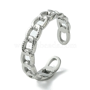 304 Stainless Steel Open Cuff Ring, Hollow Curb Chains Shape, Stainless Steel Color, US Size 8 3/4(18.7mm)(RJEW-L110-040P)