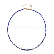 Bohemian Style Natural Lapis Lazuli Beaded Necklaces, with Glass for Women, 14.76~14.96 inch(37.5~38cm)(NJEW-JN04658-04)