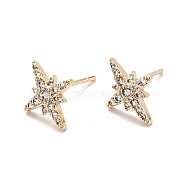 Clear Cubic Zirconia Star Stud Earrings, Brass Jewelry for Women, Cadmium Free & Nickel Free & Lead Free, Real 18K Gold Plated, 12x10mm, Pin: 0.7mm(EJEW-G297-17G)
