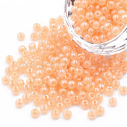 6/0 Imitation Jade Glass Seed Beads, Luster, Dyed, Round, Sandy Brown, 4x3mm, Hole: 1.2mm, about 450g/bag(SEED-N004-006-24)