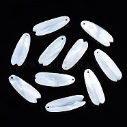 Natural Freshwater Shell Pendants, Petaline, White, 27~28x10x1.5~3mm, Hole: 1.2mm(SHEL-S278-046)