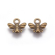 Tibetan Style Alloy Charms, Cadmium Free & Nickel Free & Lead Free, Bee, Antique Bronze, 10x11x2mm, Hole: 2mm(A-TIBEP-A123292-AB-FF)