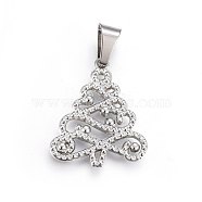304 Stainless Steel Pendants, Christmas Tree, Stainless Steel Color, 31.5x27x2.5mm, Hole: 11x6mm(STAS-P209-44P)