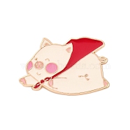 Cartoon Pig Enamel Pins, Zinc Alloy Brooches for Backpack Clothes, Pink, Golden, 20x30mm(JEWB-S032-04G-F)