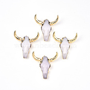 Reisn Pendants, with Golden Tone Brass Findings and Golden Tone Iron Loops, Cattle Skull, WhiteSmoke, 48x46.5x15.5~19.5mm, Hole: 1.6mm(RESI-T050-01C)