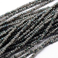Faceted Rondelle Half Rainbow Plated Electroplate Glass Beads Strands, Dark Gray, 2.8~3x2mm, Hole: 0.8mm, about 200pcs/strand, 15.1 inch(EGLA-M006-2mm-A12)