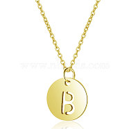 201 Stainless Steel Initial Pendants Necklaces, with Cable Chains, Flat Round with Letter, Golden, Letter.B, 16.3 inch(40cm), 1mm(NJEW-S069-TN508-B)