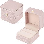 Nbeads PU Leather Ring Gift Boxes, with Iron & Plastic Imitation Pearl Button and Velvet Inside, for Wedding, Jewelry Storage Case, Misty Rose, 6.5x6.5x4.5cm(LBOX-NB0001-02B)