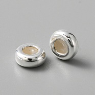 925 Sterling Silver Spacer Beads, with Silica Gel, Flat Round, Silver, 7.5x3mm, Hole: 1.2mm(STER-WH0008-06B-S)