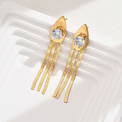 Fashionable Vintage Tassel Stud Earrings for Women, Casual and Versatile, Real 18K Gold Plated, Teardrop, 10mm(OP9629-5)