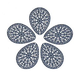 430 Stainless Steel Filigree Pendants, Spray Painted, Etched Metal Embellishments, Teardrop, Medium Blue, 39x28x0.5mm, Hole: 1.5mm(STAS-S108-16A)