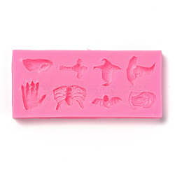 DIY Halloween Skull Patterns Food Grade Silicone Fondant Molds, for DIY Cake Decoration, UV & Epoxy Resin Jewelry Making, Hot Pink, 130x58x13.5mm, Inner Diameter: 25~30x12~26mm(DIY-F072-16)