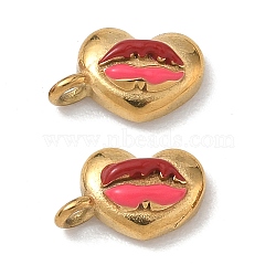 304 Stainless Steel Enamel Pendants, Lip with Heart Charms, Ion Plating(IP), Golden, 7x10x3mm, Hole: 2mm(SA-CBA7876-04G)
