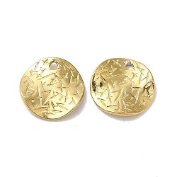 Ion Plating(IP) 304 Stainless Steel Pendants, Textured, Flat Round Charm, Real 18K Gold Plated, 15x1mm, Hole: 1.6mm(STAS-L020-014B-G)