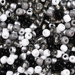Opaque & Transparent Inside Colours Glass Seed Beads, Round Hole, Round, Mixed Color, Black, 4mm, Hole: 1.4~1.5mm(SEED-F004-4mm-01)
