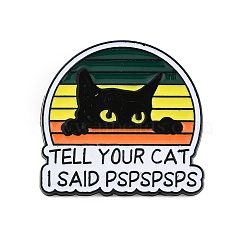 Flat Round with Black Cat & Word Tell Your Cat I Said PSPSPSPS Enamel Pins, Alloy Brooches for Backpack Clothes, Colorful, 29x30.5mm(JEWB-Q014-17A)