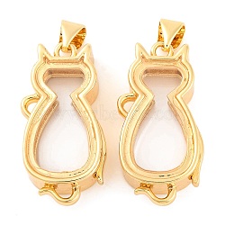 Rack Plating Brass Locket Pendants, with Plastic, Cadmium Free & Lead Free, Long-Lasting Plated, Real 18K Gold Plated, Cat Shape, 26x13x6.5mm, Hole: 4x3mm(KK-F874-01G-11)