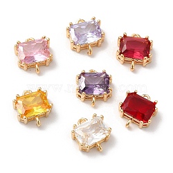 Brass Pave Glass Connector Charms, Rectangle Links, Golden, Mixed Color, 11x9x4mm, Hole: 1.2mm(KK-C062-030G)