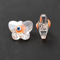 Evil Eye Glass Butterfly Beads, with Enamel, Faceted, AB Color Plated, Orange, 12x15x9mm, Hole: 1.2mm(G-P485-01B)