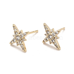 Clear Cubic Zirconia Star Stud Earrings, Brass Jewelry for Women, Cadmium Free & Nickel Free & Lead Free, Real 18K Gold Plated, 12x10mm, Pin: 0.7mm(EJEW-G297-17G)