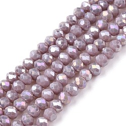 Electroplate Glass Beads Strands, Opaque Solid Color, AB Color Plated, Faceted, Rondelle, Medium Purple, 3.5~3.8x3mm, Hole: 0.4mm, about 113~115pcs/strand, 32.5~33cm(EGLA-A044-P3mm-B13)