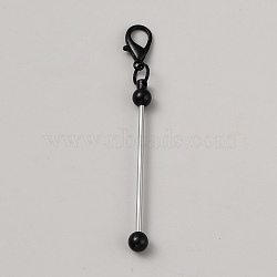 Spray Printed Alloy Bar Beadable Pendant Decorations for Jewelry Making DIY Crafts, with Alloy Lobster Clasps, Black, 83mm(KEYC-WH0025-684P-06)