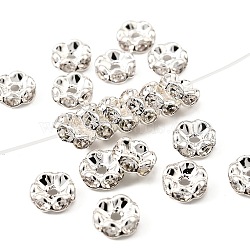 Brass Rhinestone Spacer Beads, Grade AAA, Wavy Edge, Nickel Free, Silver Color Plated, Rondelle, Crystal, 8x3.8mm, Hole: 1.5mm(RB-A014-L8mm-01S-NF)