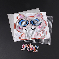 DIY Melty Beads Fuse Beads Sets: Fuse Beads, ABC Plastic Pegboards, Pattern Paper, and Ironing Paper, Cat Pattern, Square, Colorful, 14.7x14.7cm(DIY-S033-025)