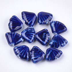 Handmade Porcelain Beads, Fancy Antique Glazed Porcelain, Fan, Blue, 18x22.5~23.5x8.5~9.5mm, Hole: 2.5~3mm(PORC-S498-17G)