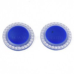 Acrylic Cabochons, with ABS Plastic Imitation Pearl Beads, Flat Round, Blue, 21.5x6mm(KY-N015-132D)