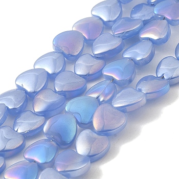 Glass Beads Strands, Heart, Cornflower Blue, 9.5x10x4mm, Hole: 1mm, about 79pcs/strand, 28.74 inch(73cm)