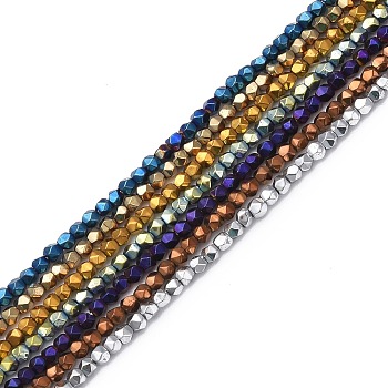Electroplate Synthetic Non-magnetic Hematite Beads Strands, Faceted, Polygon, Mixed Color, 2.5~3mm, Hole: 0.9mm, about 145pcs/strand, 15.35 inch(39cm)